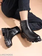 Shoetopia Solid Block Heel Boots Black 