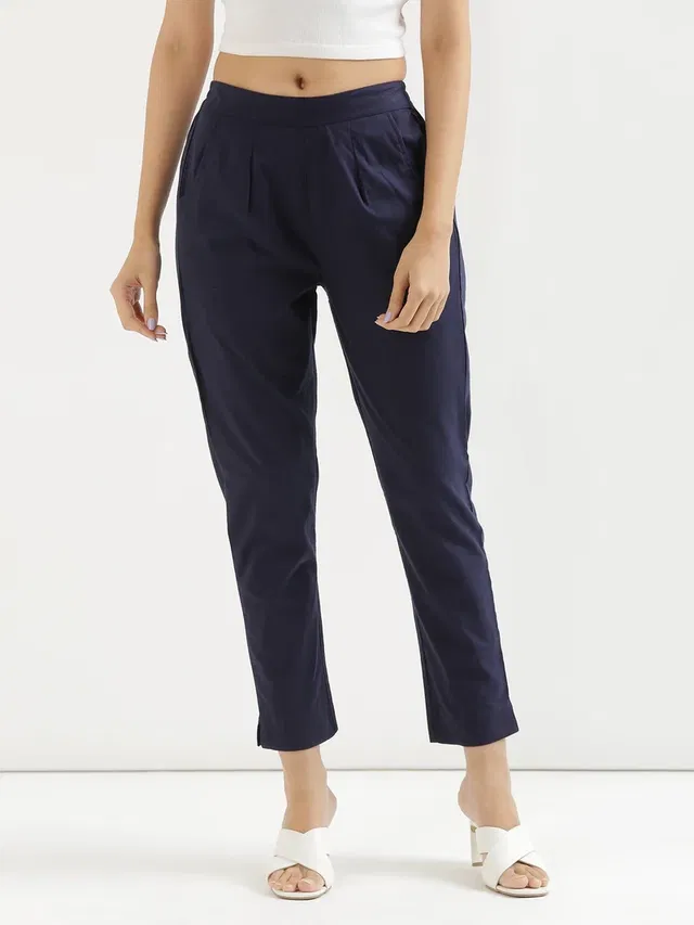 Rayon Regular Fit Trouser for Women (Navy Blue, XL)