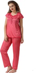 Satin Solid Nightsuit Set for Women 
