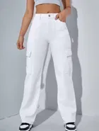 Knitted Poly twill Cargo Trouser / Pant for Women (White, S)
