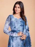 Georgette Printed Gown with Dupatta for Women 