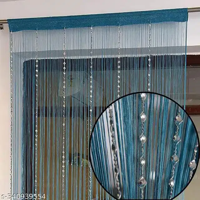 Polyester Beads Curtain for Door (Turquoise, 7 Feet)