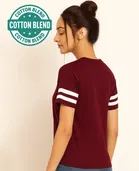 Women's Casual Wear Striped sleeves Regular Fit T-shirt Wine Style-4 