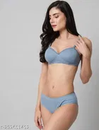 Cotton Blend Solid Lingerie Set for Women 