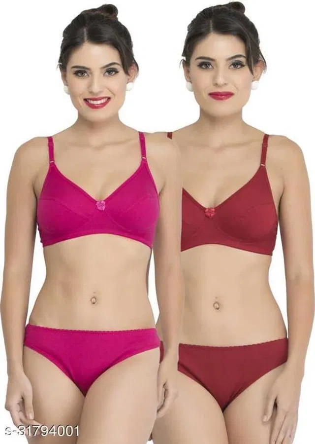 Cotton Blend Solid Lingerie Set for Women (Multicolor, 30A) (Pack of 2)