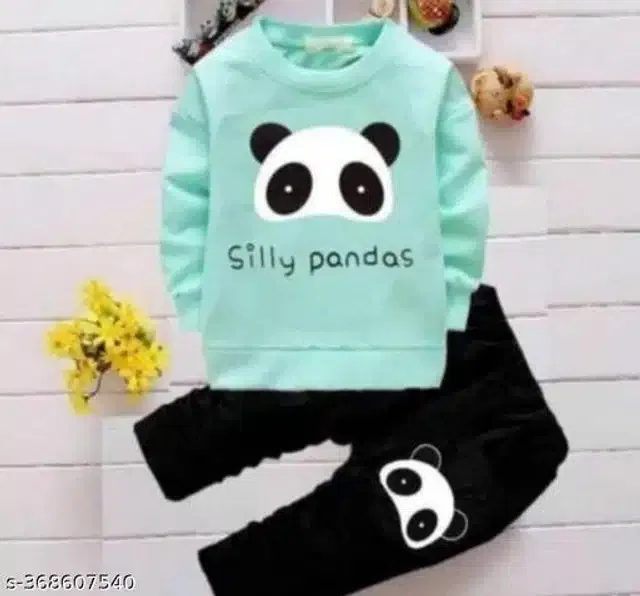 Cotton Full Sleeves T-Shirt with Pant Clothing Set for Kids (Sea Green & Black, 18-24 Months)