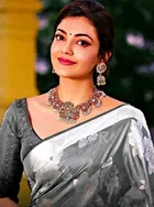 Litchi Silk Zari Woven Saree for Women, Grey 