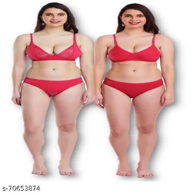Cotton Blend Solid Lingerie Set for Women (Multicolor, 30A) (Pack of 2)