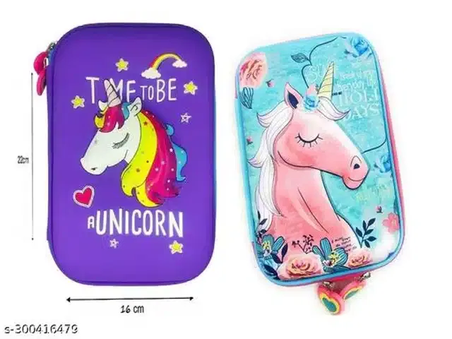 Unicorn Theme Pencil Case (Blue, Pack of 2)