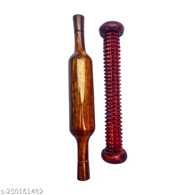 Wooden Foot Massager with Rolling Pin (Brown, Set of 2)