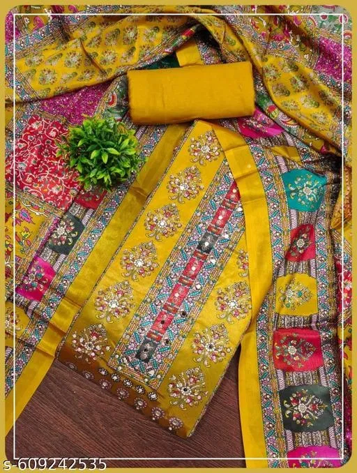 Printed Patiala Suits for Women (, 5.85 meter (S)) (Yellow, 7.05 meter (4XL)