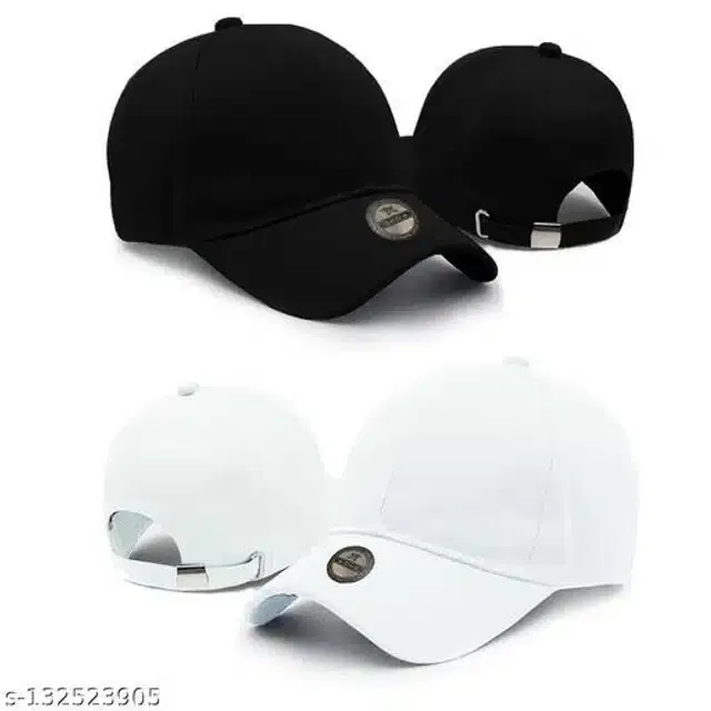 Cotton Cap for Men & Women (Black & White, Pack of 2)