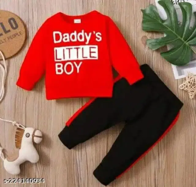 Hosiery Cotton Full Sleeves T-Shirt with Pant Clothing Set for Kids (Red & Black, 1-2 Years)