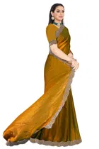 Satin Solid Saree for Women, Gold 