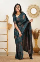 Litchi Silk Zari Woven Saree for Women, Teal 