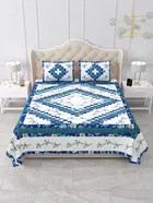 KC Jaipuri Cotton King Bedsheeet Geometry Printed 90x108in Royal Blue