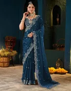 Bollywood Satin Embroidered Saree for Women 