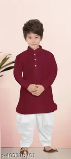 Cotton Solid Kurta with Pyjama for Boys (2-3 Years, Maroon & White)