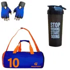 Polyester Printed Gym Bag with Gloves & Shaker Bottle 