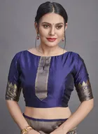 Litchi Silk Zari Woven Saree for Women, Navy Blue 