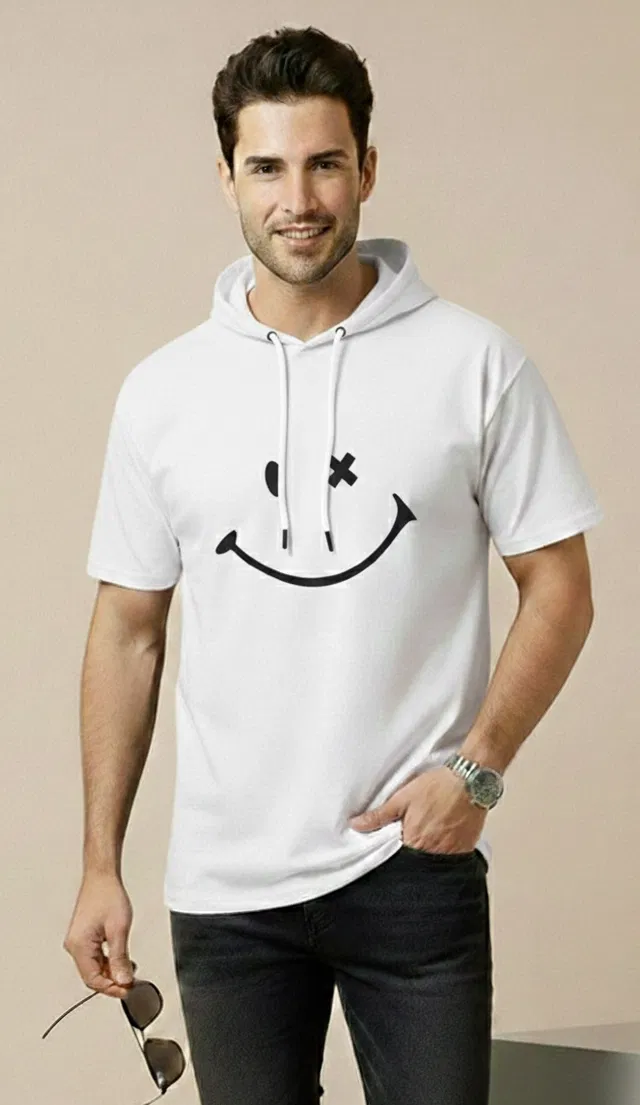 Polyester Printed T-shirt for Men, White (L)