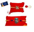 Metal 2 Pcs Rakhi with Greeting card, Roli 