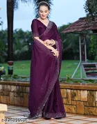 Georgette Embellished Saree For Women, Purple
