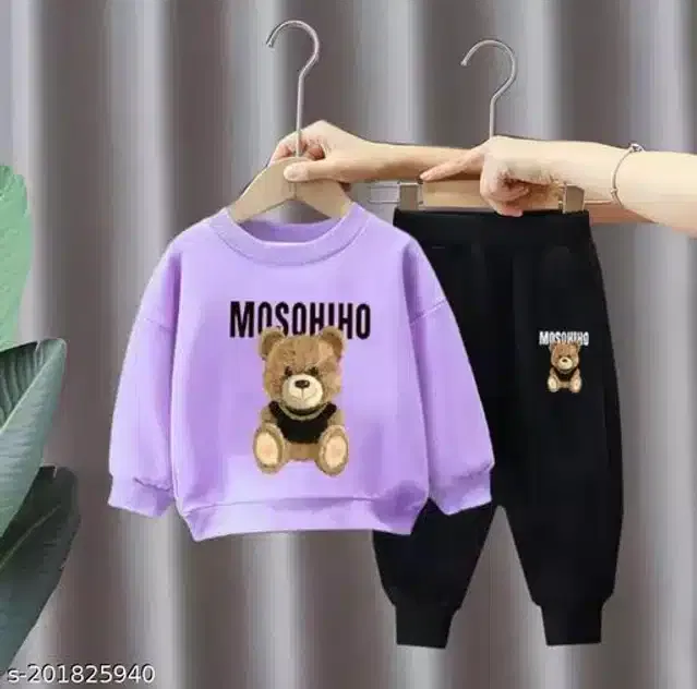 Hosiery Cotton Full Sleeves T-Shirt with Pant Clothing Set for Kids (Lavender & Black, 0-6 Months)