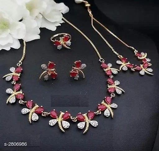 Brass Jewellery Set for Women (Red, Free Size)