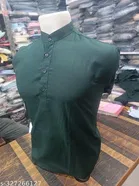 Cotton Blend Solid Short Kurta for Men, Green 