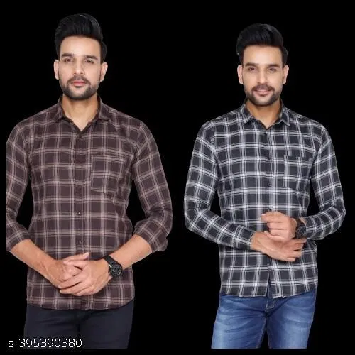 Cotton Blend Checkred Shirt for Men, Multicolor, Pack of 2 (L)