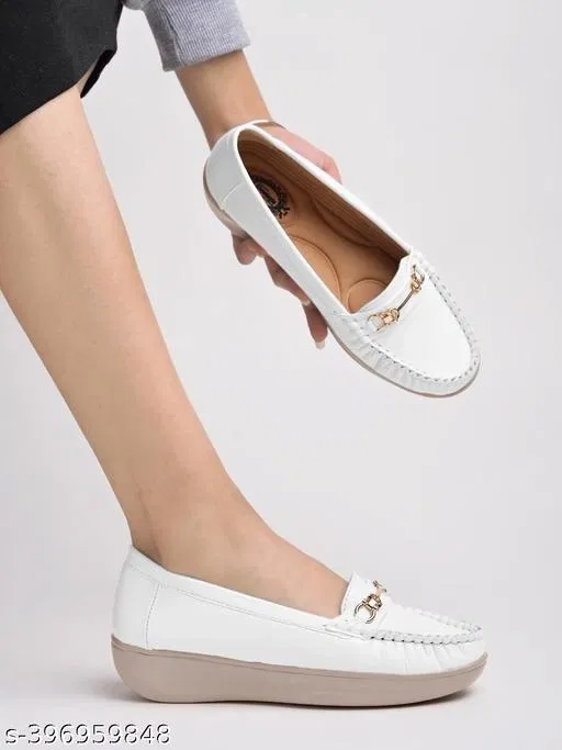 Solid Loafers for Women (White, IND-7)
