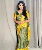 Litchi Silk Zari Woven Saree for Women, Green 