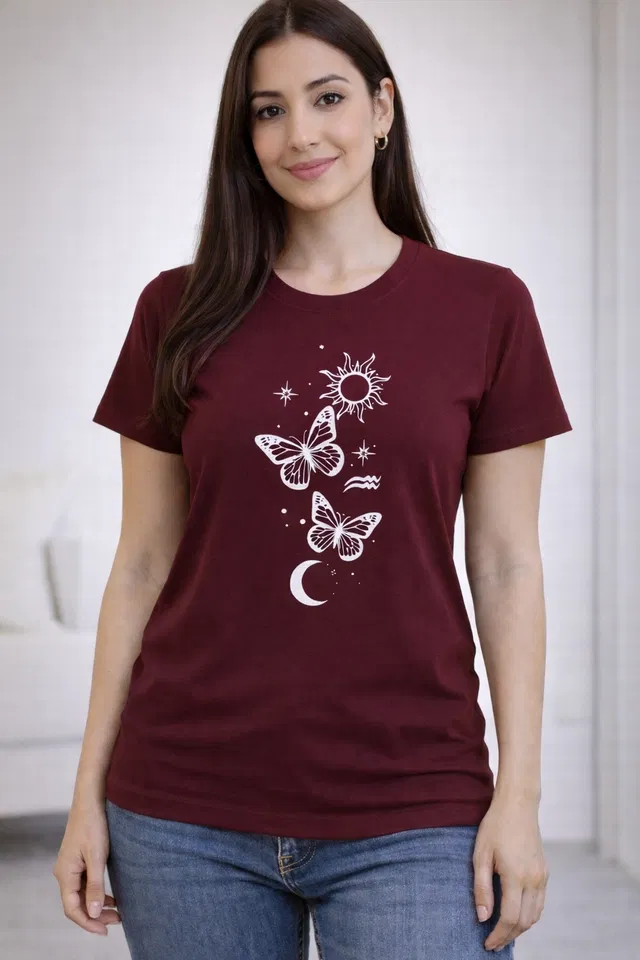 Cotton Blend Printed T-shirt for Men, Maroon (L)