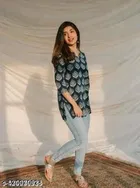 Rayon Printed Short Kurti for Women, Green 