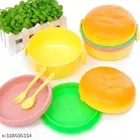 Burger Shape School Tiffin Lunch Box for Kids, Leak Proof Plastic with Compartments, Pack of 1