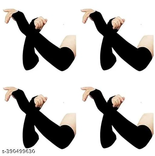 Nylon Gloves for Women, Black, Pack of 4