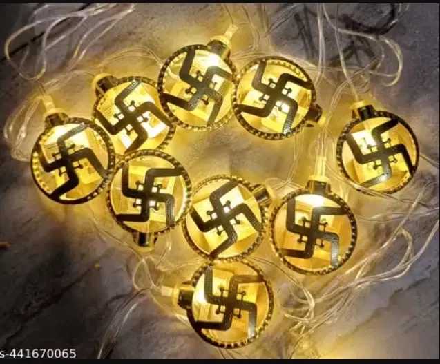 10 LEDs 2. 5 m Golden Metal Swaztik String Yellow LED Light (Pack of 1)