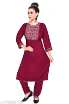 Rayon Embroidered Kurta with Pant for Women 