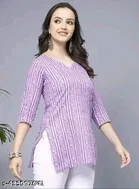 Cotton Striped Short Kurti for Women, Lavender 