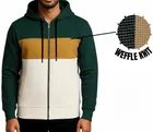 Cotton Blend Colorblocked Hooded Jacket for Men, Green 