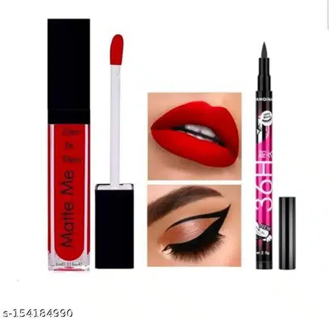 Combo of Matte Me Waterproof Liquid Lipsicks with Eyeliner (Red & Black, Set of 2)