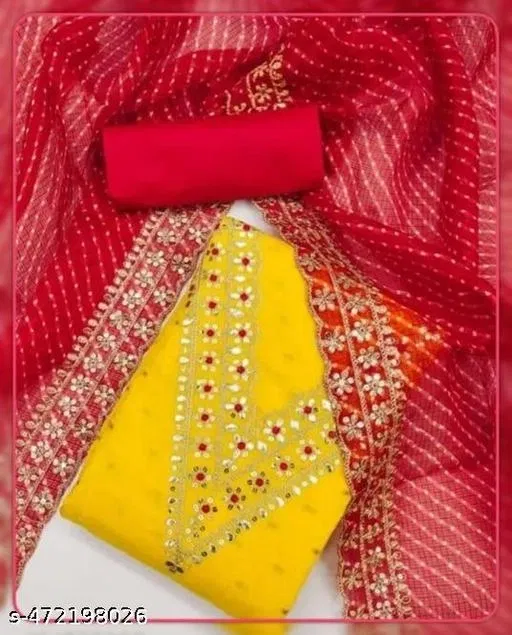 Chanderi Cotton Punjabi Suits for Women (Yellow, Un Stitched)