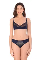 Cotton Blend Solid Non Padded Lingerie Set for Women 