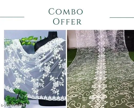Floral Embroidered Net Dupatta for Women, Pack of 2 (White, Free Size)