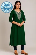 Ambi Design Cotton Embroidery Long Kurti For Women Size (Black) (S)