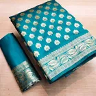 Litchi Silk Zari Woven Saree for Women, Teal 