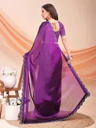 Organza Embellished Saree for Women, Purple 