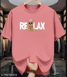 Cotton Blend Printed T-shirt for Women, Pink 
