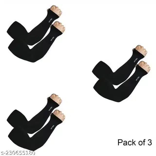 Arm Sleeves for Men & Women (Black, Set of 3)